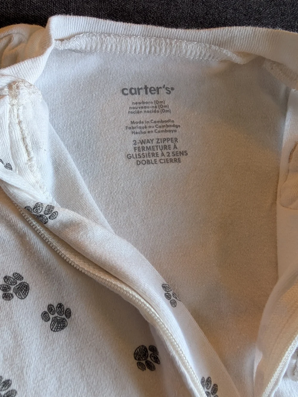 Carter's White, Gray & Blue Animal Print Footed One-Piece Sleepers - 3 Pack